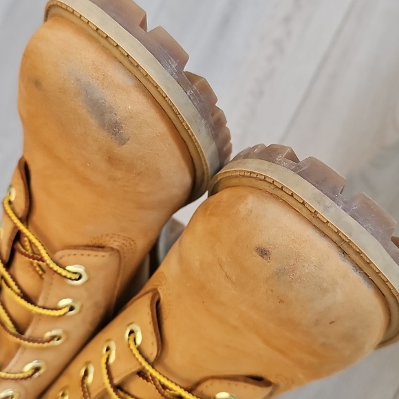 Timberland Premium Waterproof Wheat Nubuck Fur Trim 6" Boots Girls Size 4 - Picture 9 of 15